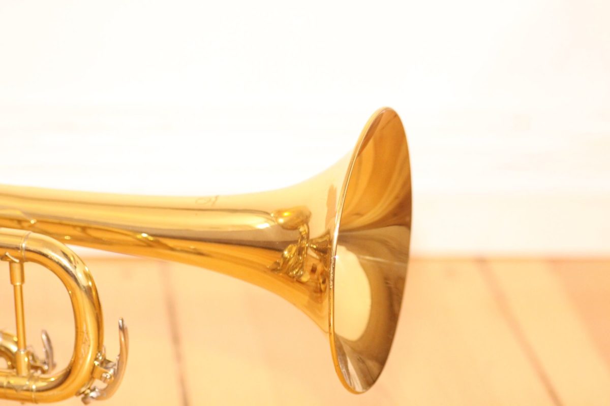 Trompetenlampe Glasschirm Gold Handarbeit Vintage Design