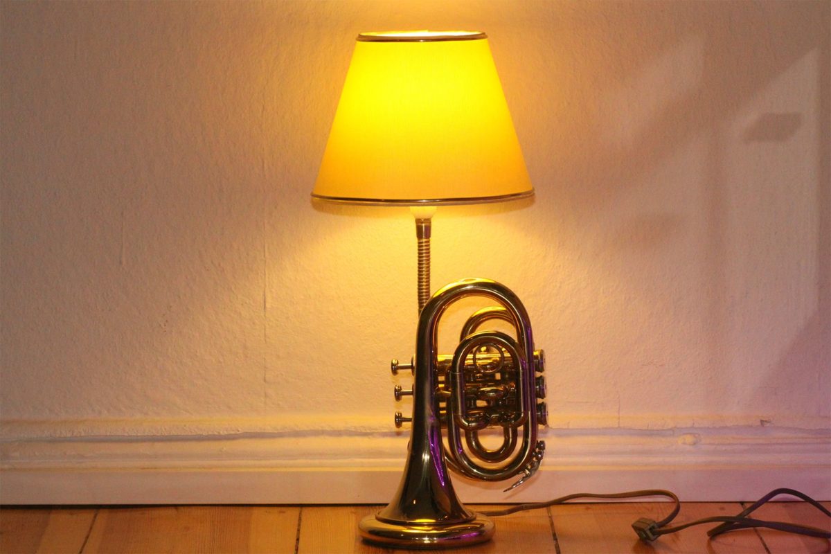 Trumpet lamp pocket gold table lamp handmade #29