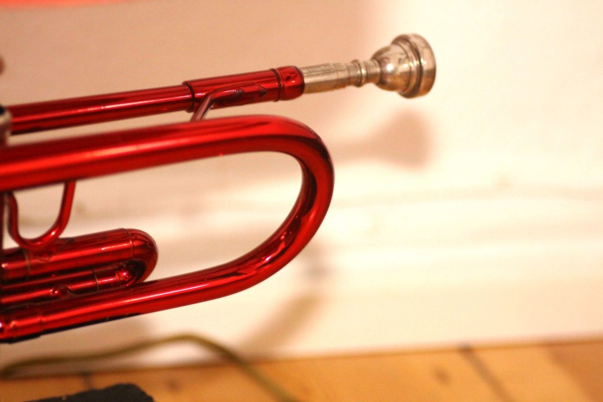 Trompetenlampe Rot Schwarz Ziegelstein Unikat Handarbeit Trompete Mundstück 33A