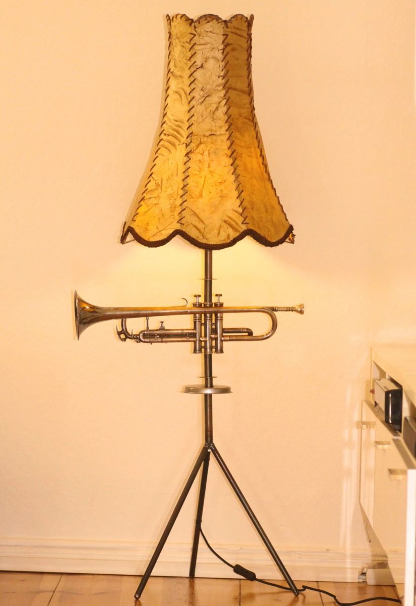 Trumpet lamp floor lamp steel tubes silver beige 140cm Retro Vintage