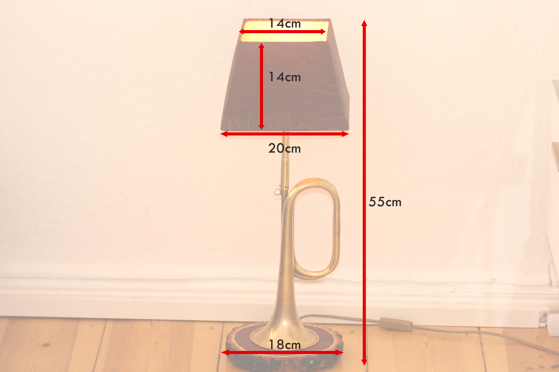 Trompetenlampe Hornlampe Baumscheibe Braun Gold Handarbeit LED RGB Fernbedienung 34A