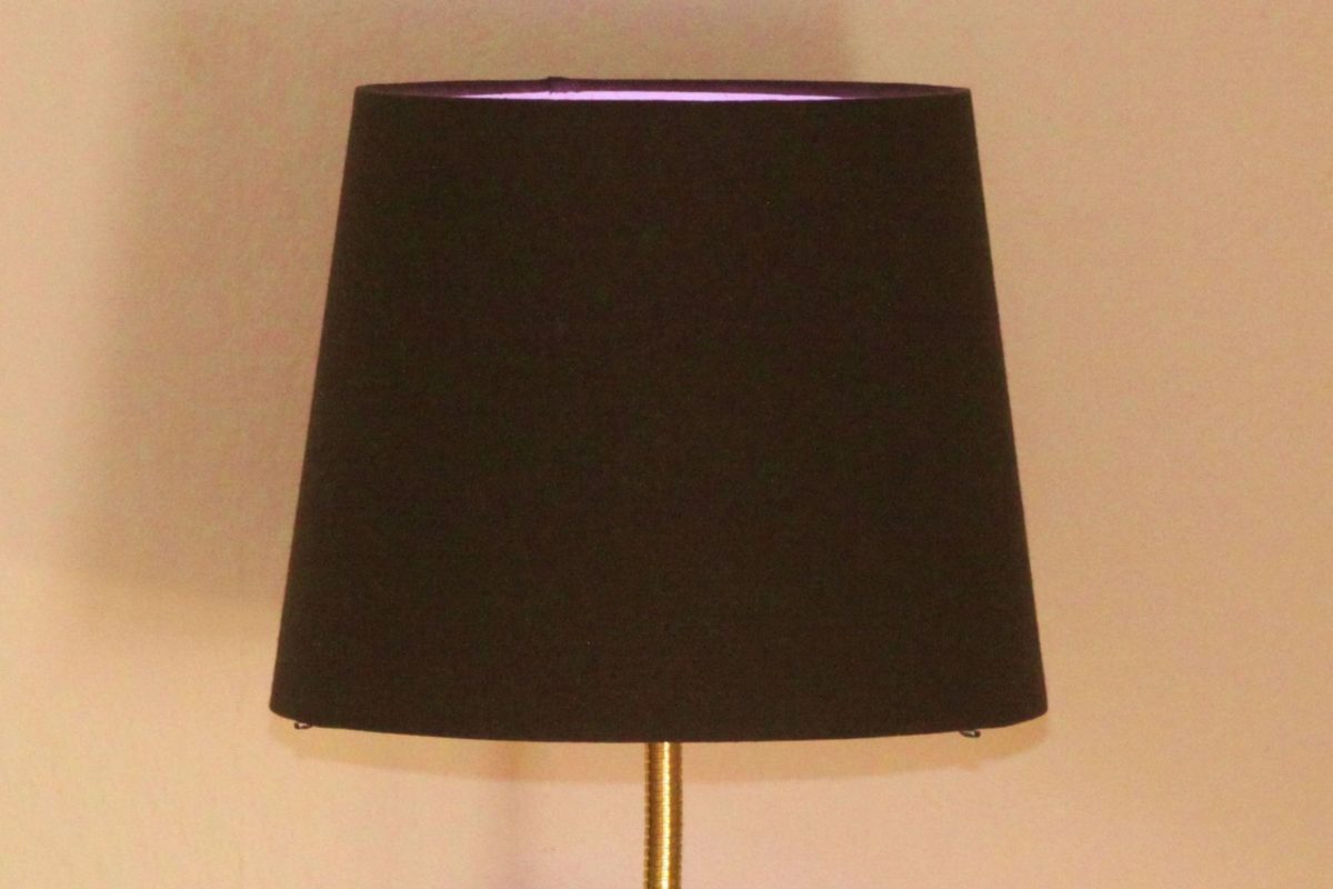 Trompetenlampe Hornlampe Holzscheibe Schwarz Gold Handarbeit LED RGB Fernbedienung 34B