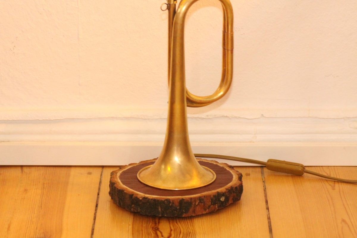 Trumpet Lamp Horn Lamp Wooden Slice Black Gold Handwork LED RGB Remote Control 34B