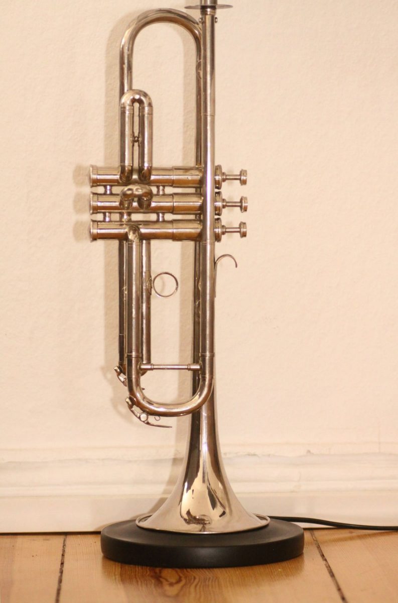 Trumpet lamp floor lamp silver Edison lightbulb