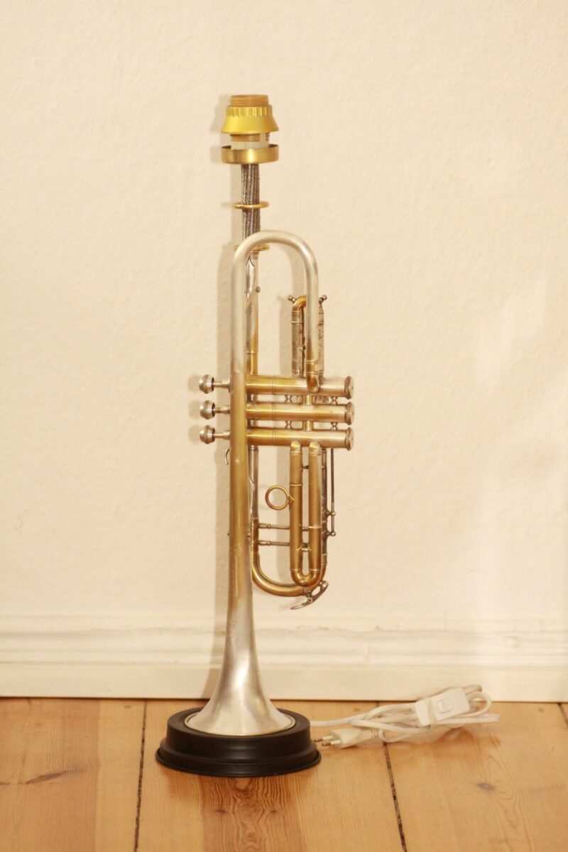 Trompetenlampe Stehlampe Gold-Silber Beige Vintage Handarbeit 40A