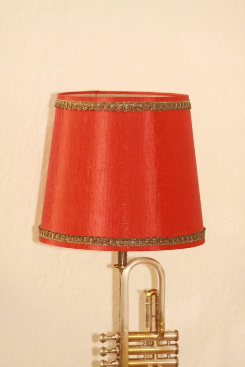 Trompetenlampe Stehlampe Gold-Silber Rot Vintage Handarbeit 40B
