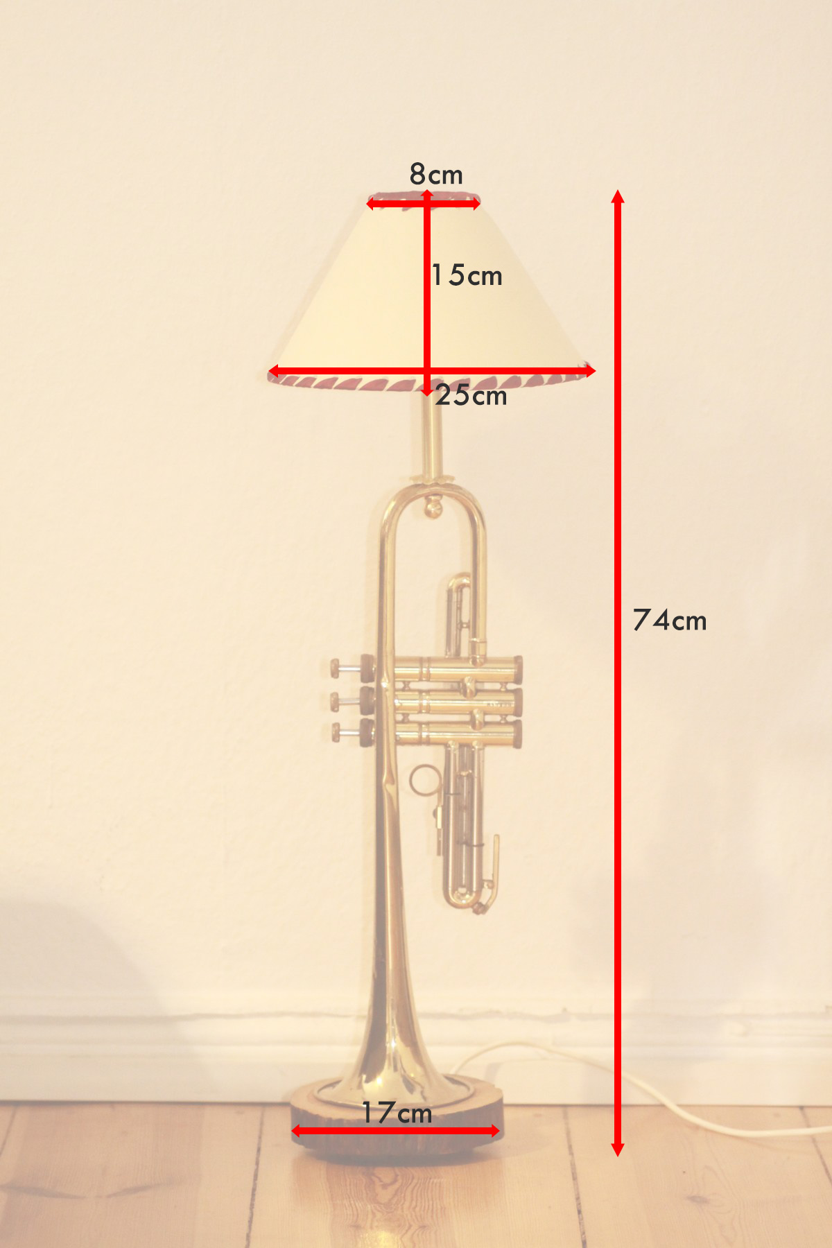 Trumpet lamp floor lamp gold beige red vintage handcmande 41A