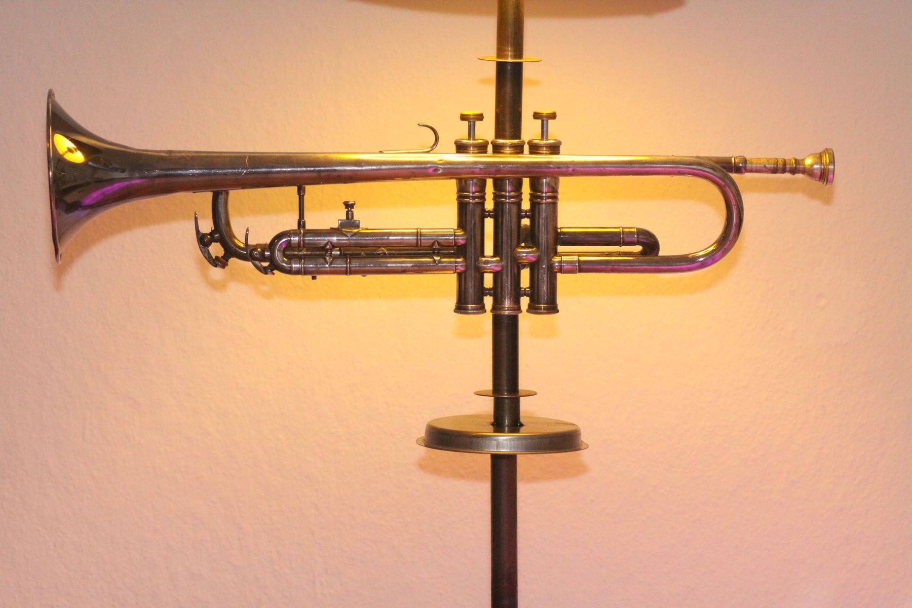 Trumpet lamp floor lamp steel tubes silver beige 129cm Retro Vintage 31B