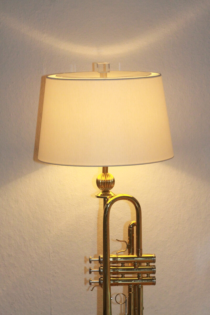 Trompetenlampe Stehlampe Gold Beige Schwarz Design