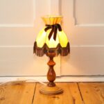 Tischlampe Tischleuchte Holz Textil Fransen 80er J Vintage Retro