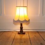 Tischlampe Holz Beige-Braun Fransen 42cm 70er J Retro Vintage