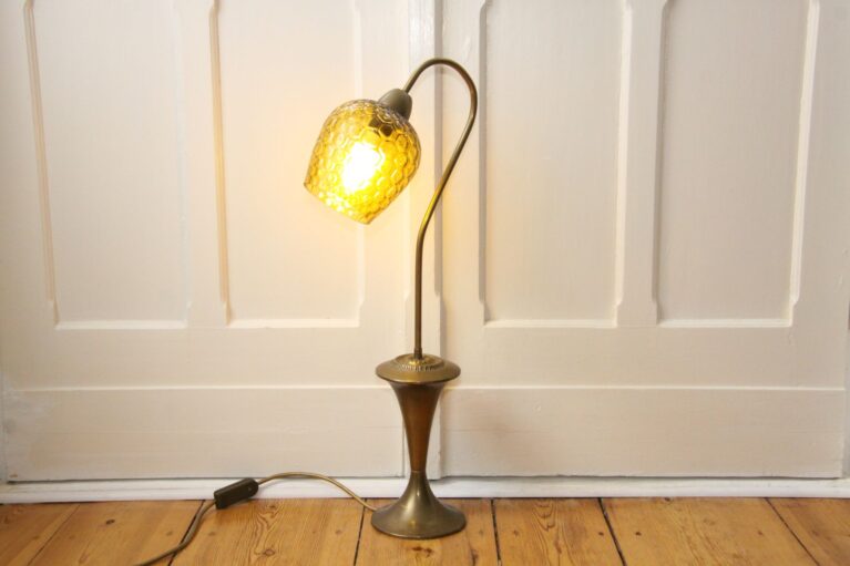 Tischlampe Tischleuchte Messing Antik Gold Glasschirm 70er Jahre