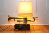 Trompetenlampe Stehlampe Holzbalken Massiv Retro Vintage