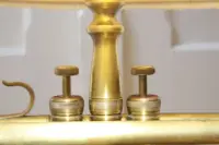 Trompetenlampe Stehlampe Holzbalken Massiv Retro Vintage