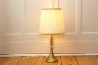 Tischlampe Tischleuchte Messing Textil Gold Beige Vintage Retro