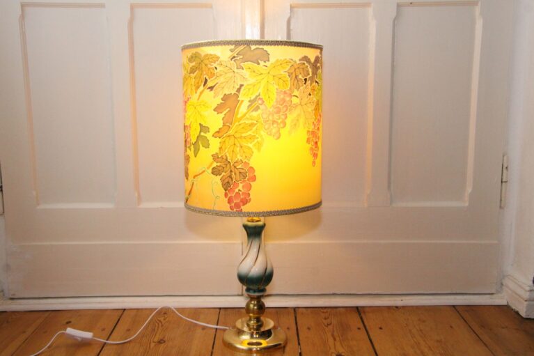 Stehlampe Messing Porzellan Handbemalt 68cm Unikat Retro