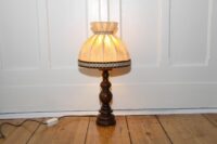 Tischlampe Tischleuchte Holz Textil 80er J Vintage Retro