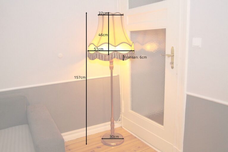 Stehlampe Metall Holz Beige Braun 157cm Fransen 90er J Vintage