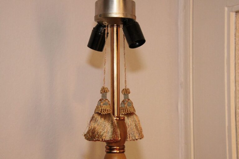 Stehlampe Metall Holz Beige Braun 157cm Fransen 90er J Vintage