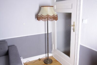 Stehlampe Messing Echtes Leder Lampenschirm Fransen 70er J Retro