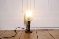 Tischleuchte Tischlampe Holz Glasschirm 70er J Retro Vintage