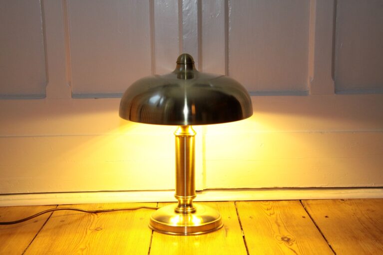 ART DECO Tischlampe Messing Matt Gebürstet Vintage 70er Jahre