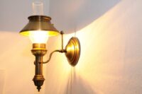 Wandlampe Messing Zylinderglas Zugschalter 70er J Retro