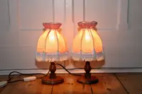 2 Set Tischlampen Nachttischlampen Holz Textil Vintage