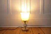 Tischlampe Messing Naturstein Glasschirm 30cm 90er Jahre Retro