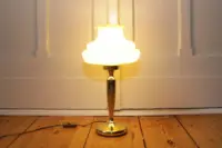 Tischlampe Tischleuchte Messing Glasschirm Creme 80er J Vintage