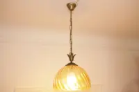 Hängelampe Deckenlampe Messing Glasschirm Creme Retro Vintage