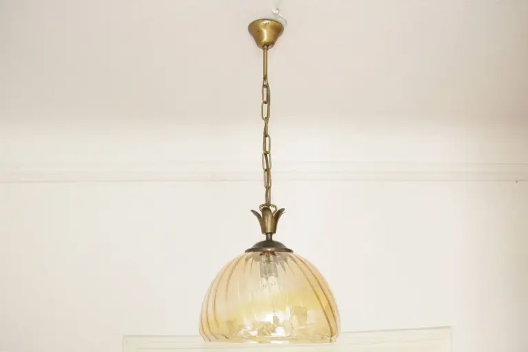 Hängelampe Deckenlampe Messing Glasschirm Creme Retro Vintage