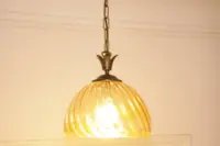 Hängelampe Deckenlampe Messing Glasschirm Creme Retro Vintage