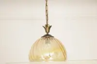 Hängelampe Deckenlampe Messing Glasschirm Creme Retro Vintage