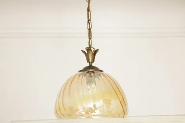Hängelampe Deckenlampe Messing Glasschirm Creme Retro Vintage