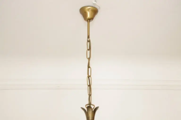 Hängelampe Deckenlampe Messing Glasschirm Creme Retro Vintage