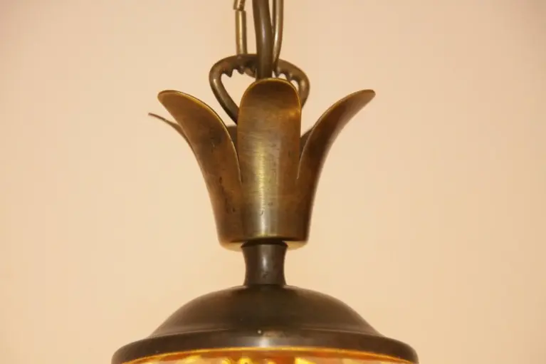 Hängelampe Deckenlampe Messing Glasschirm Creme Retro Vintage