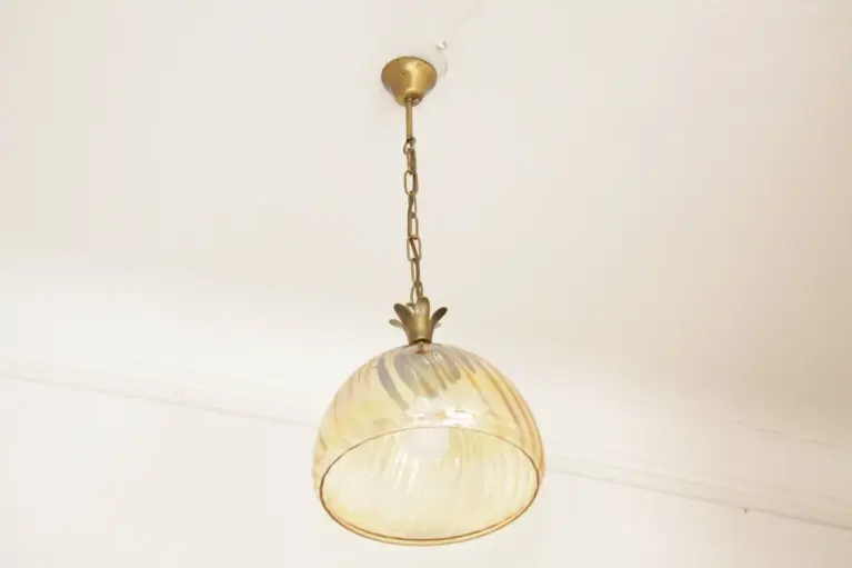 Hängelampe Deckenlampe Messing Glasschirm Creme Retro Vintage