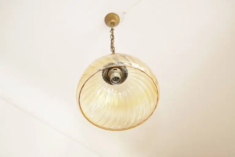 Hängelampe Deckenlampe Messing Glasschirm Creme Retro Vintage