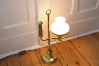 ART DECO Tischlampe Messing Petroleumglas 80er J Vintage