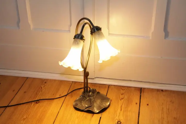 Tischlampe Tischleuchte Messing Antik Silber Glasschirme 70er Jahre