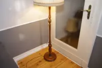 Stehlampe Stehleuchte Holz Braun Beige Grau 167cm Fransen 70er J Vintage