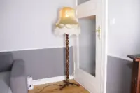 Stehlampe Stehleuchte Holz Glocke 157cm Fransen 1970er J Vintage