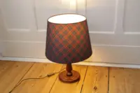 Tischlampe Tischleuchte 43cm Holz Textil Kariert 80er J Vintage