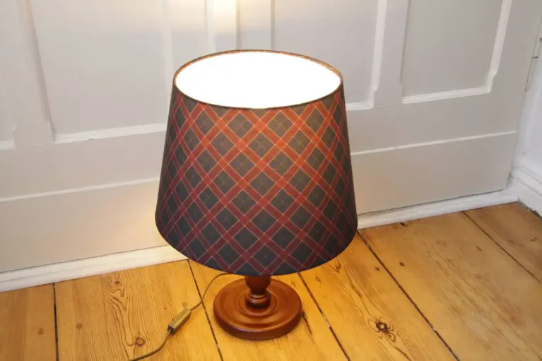 Tischlampe Tischleuchte 43cm Holz Textil Kariert 80er J Vintage