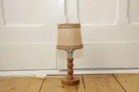 Tischleuchte Tischlampe Holz Kunstleder 27cm 80er Jahre Vintage