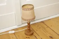 Tischleuchte Tischlampe Holz Kunstleder 27cm 80er Jahre Vintage