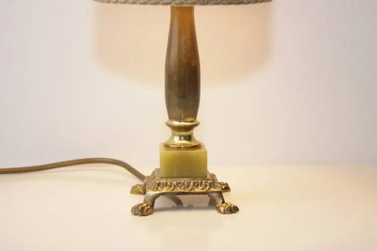 Tischlampe Messing Massiv Naturstein 1970er Jahre Vintage