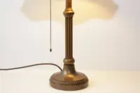 Tischlampe Messing Textil Zugschalter 1970er Jahre Vintage Antik