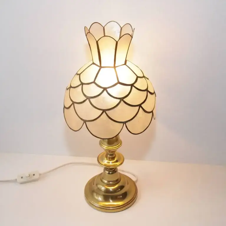 Tischleuchte Tischlampe Tiffany Messing 70er Vintage Retro